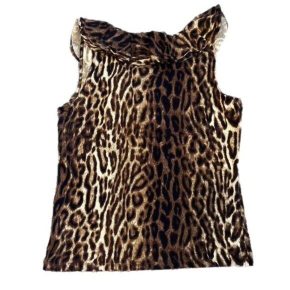 Lauren Ralph Lauren Petite Sleeveless Animal Print Top Brown & Tan Size P/S - Picture 2 of 5